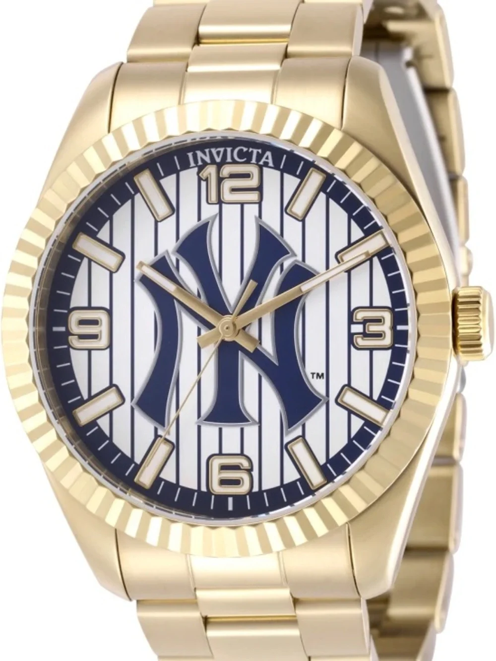 Invicta Men's New York Yankees Gold-Tone Stainless Steel Watch - White/Blue Dial
